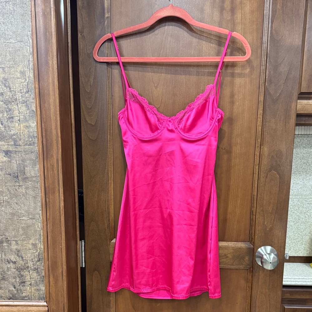 Hot Pink Lace-Trim Satin Slip - Women Intimates